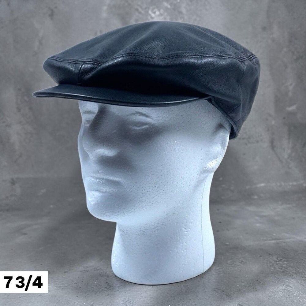 Vintage A. Adams &‎ Spire Black Leather Hat Cap Cabbie Newsboy Motorcycle 7 3/4